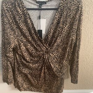 Cable and Gage leopard print blouse XL NWT